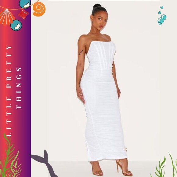 PrettyLittleThing Dresses & Skirts - PrettyLittleThing White Ruched Strapless Sheath Dress